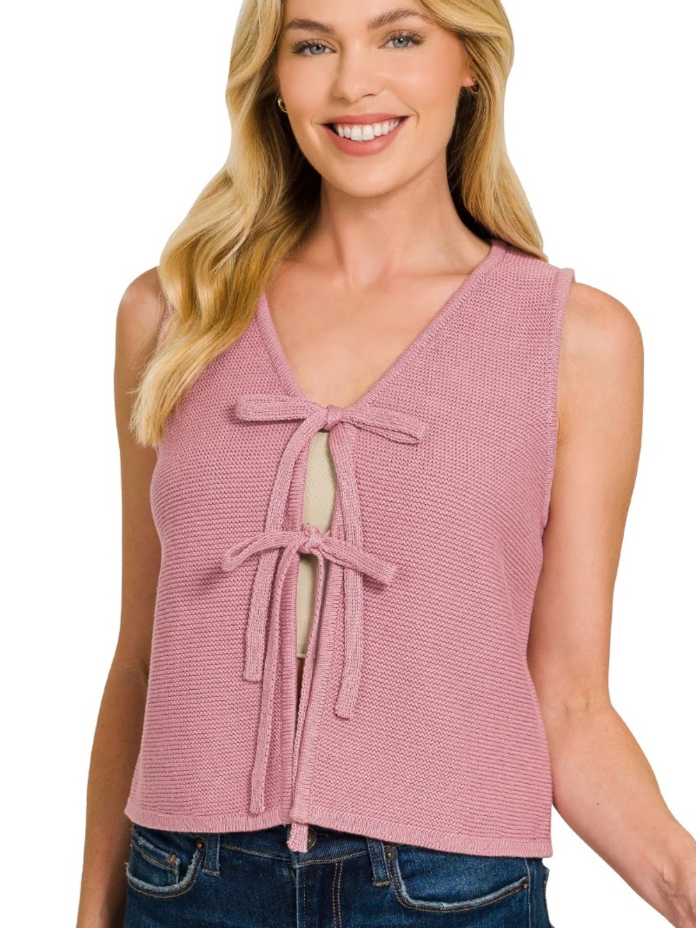 NWOT Zenana Bow Tie Sweater Vest Size L